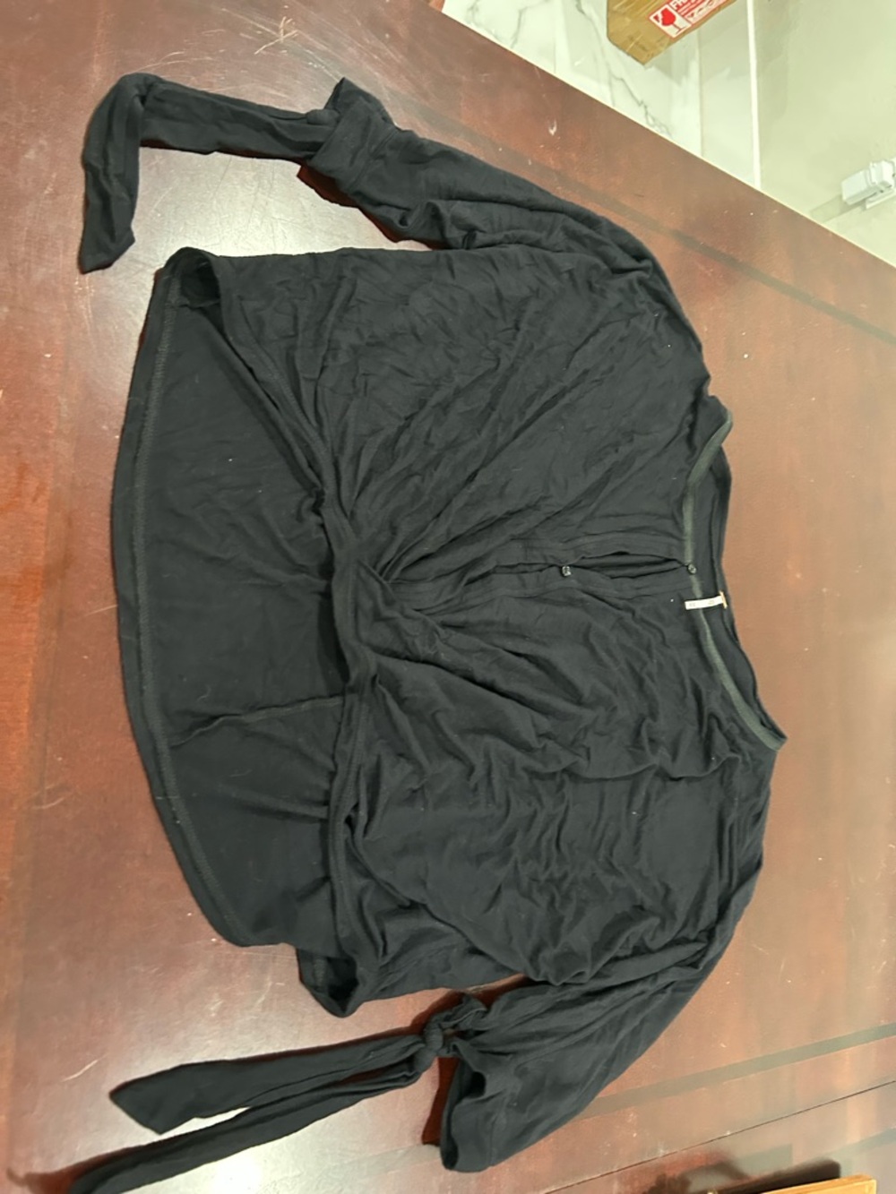 Free People Black Long Sleeve Tie Front Top